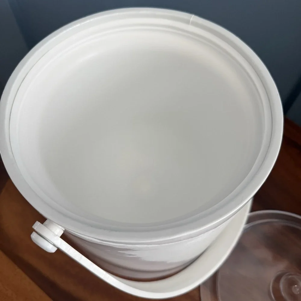 Vintage Acrylic Ice Bucket Wine Chill White Clear Lid Mid Century Modern Barware